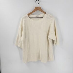 Gap Cream Ribbed Knit 100% Cotton Short Sleeve Crew Neck Sweater Size XS/S